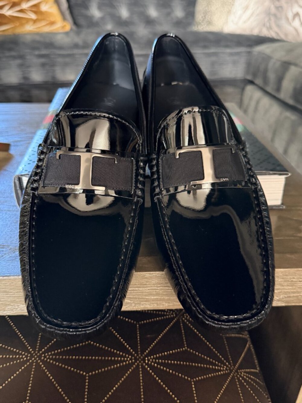NIB Tod’s T-Ribbon Patent Leather Loafers Black Men’s UK 7 / US 8.5